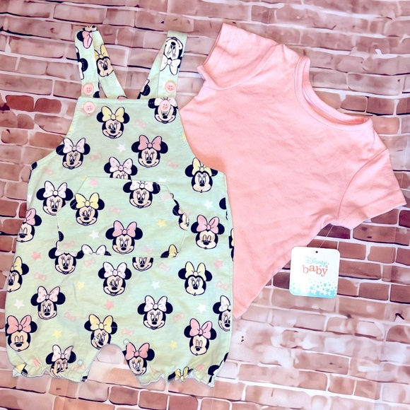 🆕 Disney Minnie Mouse 2-Pc 18M Tee & Snap-Close Adjustable Button Overall Set - Picture 2 of 16